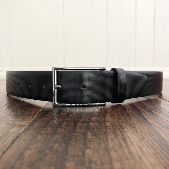 Hugo Boss Italian Leather Belt Printed Handmade in Italy Size 32 Black Gunmetal - Picture 16 of 16